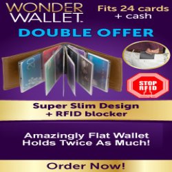 As Seen At TV Presents: Wonder Wallet - $19.99 plus $5.99 S&H<br>Buy One, Get a 2nd One FREE w/S&H - Wonder Wallet� Features: See everything at a glance; Made with genuine leather; Holds up to 24 cards; The patented design lays cards out like a photo album; The soft, supple leather flexes so it�s comfortable to sit on, even in the car; RFID blocking stops remote scanning of cards and protects private information; Available in black, red, tan, pink, gray, and blue. Available here on http://www.AsSeenAtTV.com!