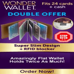 As Seen At TV Presents: Wonder Wallet - $19.99 plus $5.99 S&H<br>Buy One, Get a 2nd One FREE w/S&H - Wonder Wallet Features: See everything at a glance; Made with genuine leather; Holds up to 24 cards; The patented design lays cards out like a photo album; The soft, supple leather flexes so its comfortable to sit on, even in the car; RFID blocking stops remote scanning of cards and protects private information; Available in black, red, tan, pink, gray, and blue. Available here on http://www.AsSeenAtTV.com!